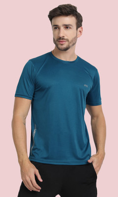 FTX Solid Men Round Neck Blue T-Shirt