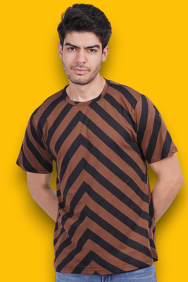 Styvibe Printed Men Round Neck Brown, Black T-Shirt