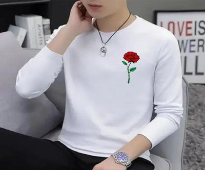 Jay Floral Print Men Round Neck White T-Shirt