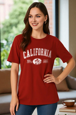 Elvia Typography Women Round Neck Maroon T-Shirt
