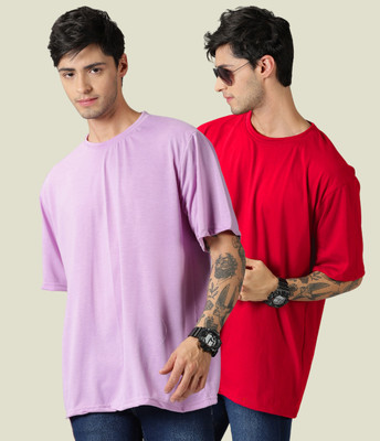 Diversify Solid Men Round Neck Purple, Red T-Shirt