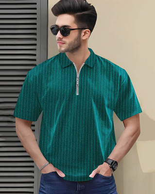 AUSK Self Design Men Polo Neck Green T-Shirt