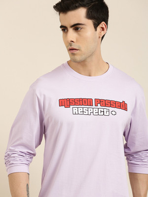 DIFFERENCE OF OPINION Typography Men Round Neck Purple T-Shirt