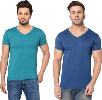 Adorbs Trend Solid Men V Neck White T-Shirt