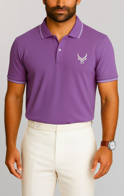 ZAKIRA Solid Men Polo Neck Purple T-Shirt