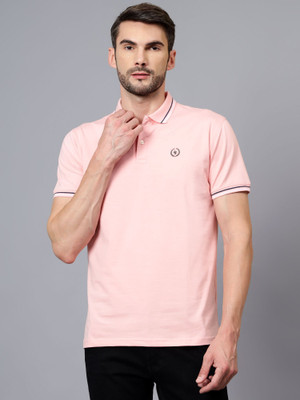 CANTABIL Solid Men Polo Neck Pink T-Shirt