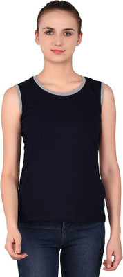 GEUM Solid Women Round Neck Dark Blue T-Shirt
