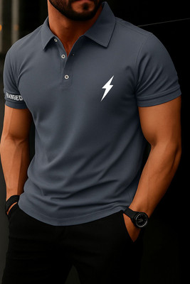 HilGar Solid Men Polo Neck Dark Blue T-Shirt