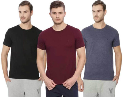 VAN HEUSEN Solid Men Round Neck Maroon, Grey, Black T-Shirt