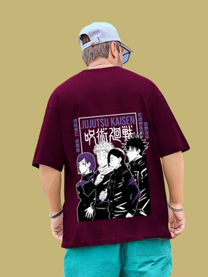 Kasendra Printed Men Round Neck Maroon T-Shirt