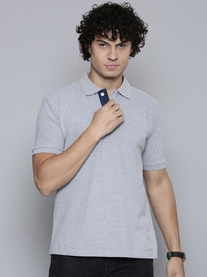 TOIX Solid Men Polo Neck Grey T-Shirt