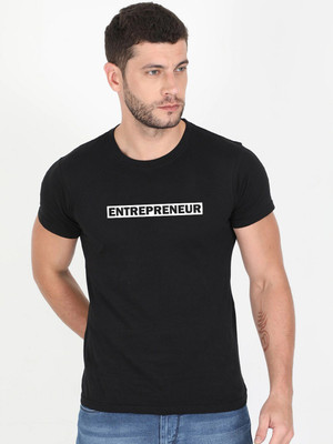 Organic Chics Typography Men Round Neck Black T-Shirt
