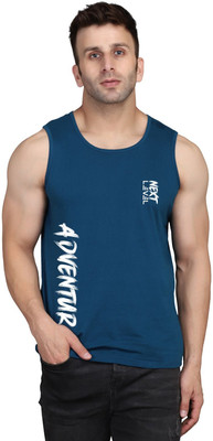 SLOWLORIS Typography Men Round Neck Dark Blue T-Shirt