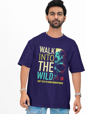 @WEAR Printed, Graphic Print, Typography Men Round Neck Navy Blue T-Shirt