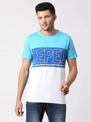 Pepe Jeans Colorblock Men Crew Neck Blue T-Shirt