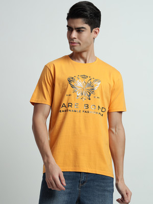 Rare Bond Studios Printed Men Round Neck Yellow T-Shirt