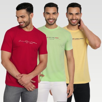 Zeffit Printed Men Round Neck Yellow, Light Green, Red T-Shirt