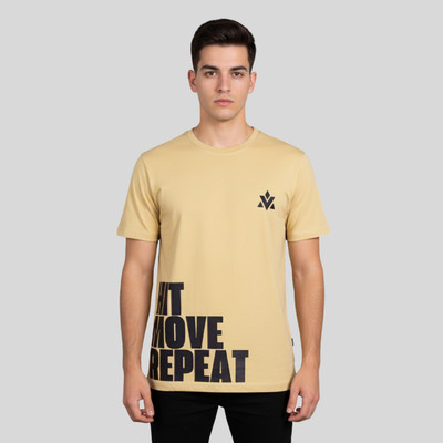 ANTARVAANI Typography, Graphic Print Men Round Neck Reversible Beige T-Shirt