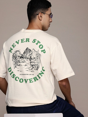 Roadster Printed Men Round Neck White T-Shirt