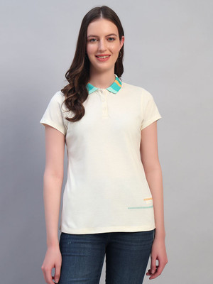 CANTABIL Solid Men Polo Neck Beige T-Shirt