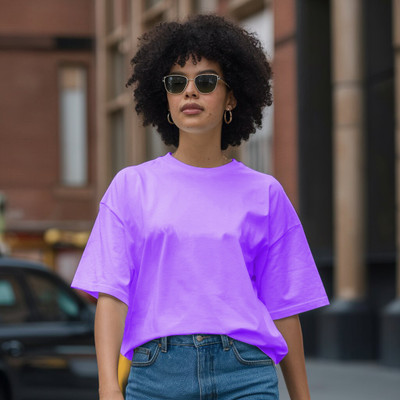 LcyFlame Solid Women Round Neck Purple T-Shirt