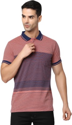 V-MART Striped Men Polo Neck Pink T-Shirt