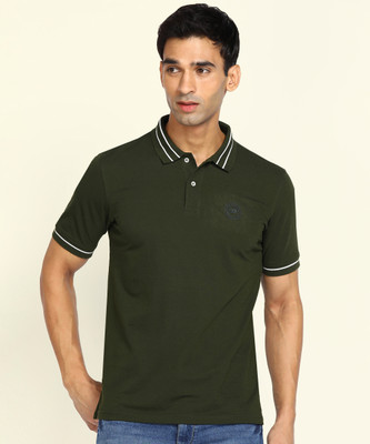 PETER ENGLAND Solid Men Polo Neck Green T-Shirt