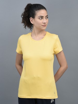 Dollar Missy Solid Women Round Neck Reversible Yellow T-Shirt