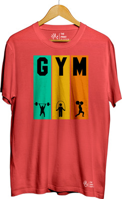 THE PRINT PLATTER Printed Men Round Neck Red T-Shirt