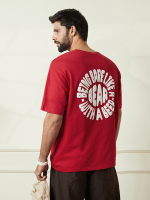 WROGN Printed Men Crew Neck Red T-Shirt