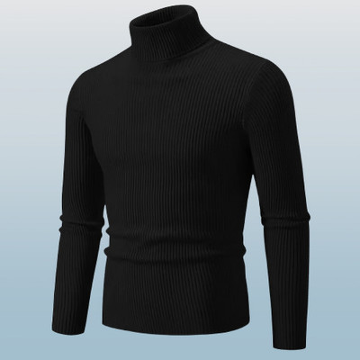 BELACHY Solid High Neck Casual Men Black Sweater