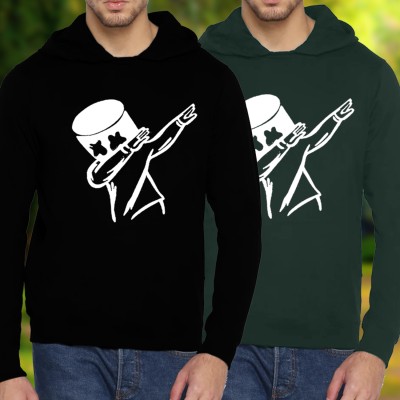 FastColors Printed Men Hooded Neck Green, Black T-Shirt