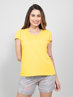 JOCKEY Solid Women V Neck Yellow T-Shirt