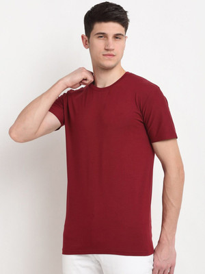 OrrganicChics Solid Men Round Neck Maroon T-Shirt