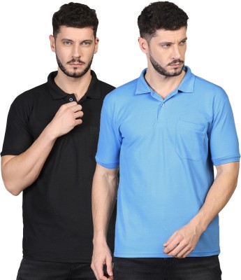 INKKR Solid Men Polo Neck Blue, Black T-Shirt