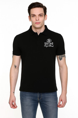 RF Raves Printed, Solid Men Polo Neck Black T-Shirt