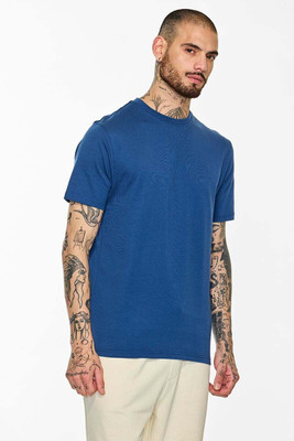 Snitch Solid Men Round Neck Blue T-Shirt