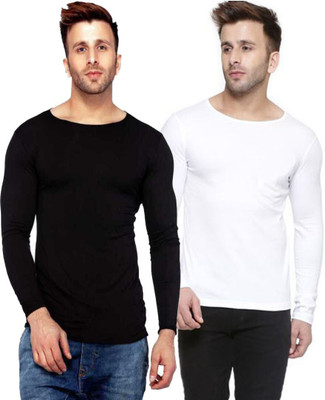 FancyWay Solid Men Round Neck White, Black T-Shirt