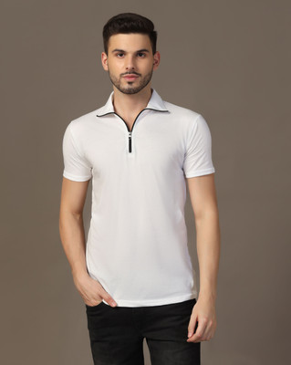 Blisstone Solid Men Polo Neck White T-Shirt