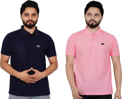 La Milano Solid Men Polo Neck Pink T-Shirt