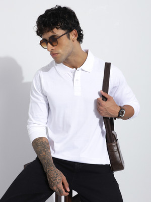 DILLINGER Solid Men Polo Neck White T-Shirt