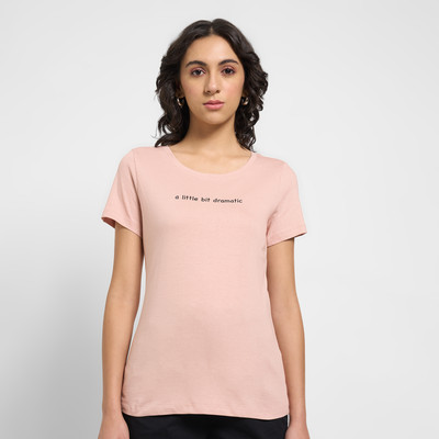 Honey By Pantaloons Solid Women Round Neck Pink T-Shirt