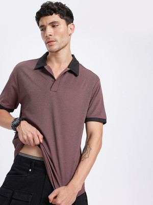 Glitchez Solid Men Polo Neck Brown T-Shirt
