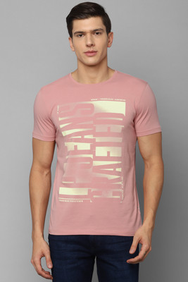 Louis Philippe Jeans Self Design Men Crew Neck Pink T-Shirt