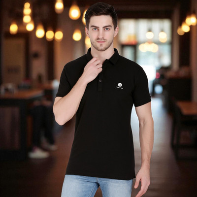 Faricon Trend Solid Men Polo Neck Black T-Shirt