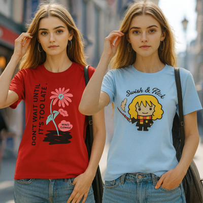 Fabflee Printed Women Round Neck Multicolor T-Shirt