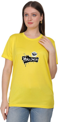 POONAMTRADERS Printed Women Round Neck Yellow T-Shirt