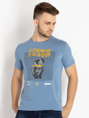 Status Quo Printed, Typography Men Round Neck Blue T-Shirt