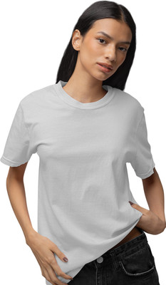 WardrobeChoice Solid Women Crew Neck Grey T-Shirt