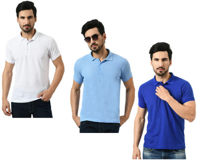 Kavvya Solid Men Polo Neck White, Light Blue, Blue T-Shirt